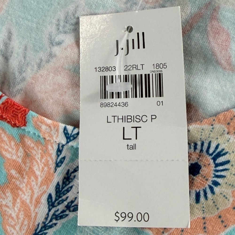 J. Jill Women Tall L Floral Sleeveless Knit Dress Aqua Coral Hibiscus 132803 NWT - Picture 6 of 8